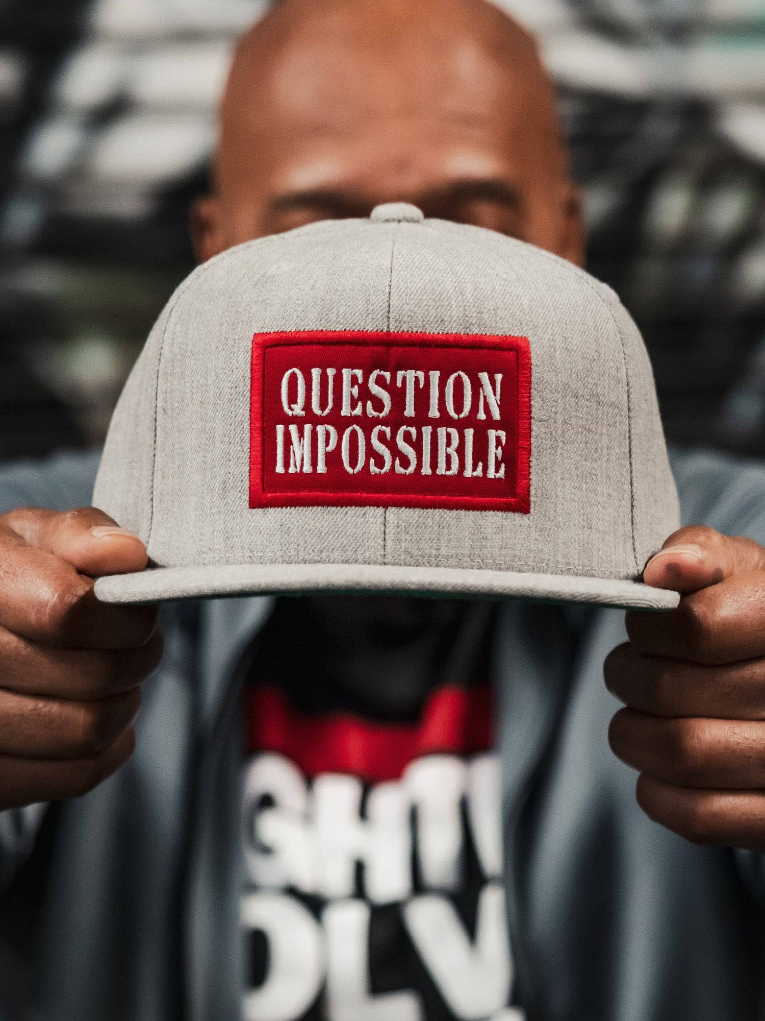 Snapback Hats Question Impossible Grey/Red Iron Addicts Brands