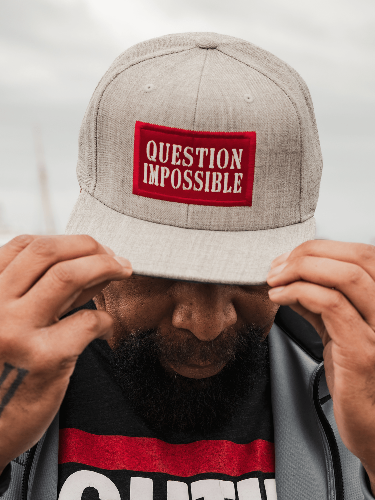 Snapback Hats Grey/Red Question Impossible Iron Addicts Brands CT Fletcher